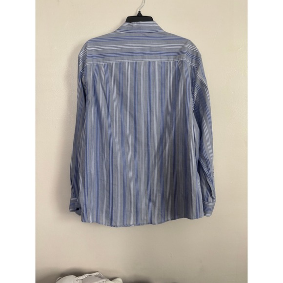 Tasso Elia Blue White Stripe Dress Shirt Mens Large L Button Down Cotton - Picture 2 of 6